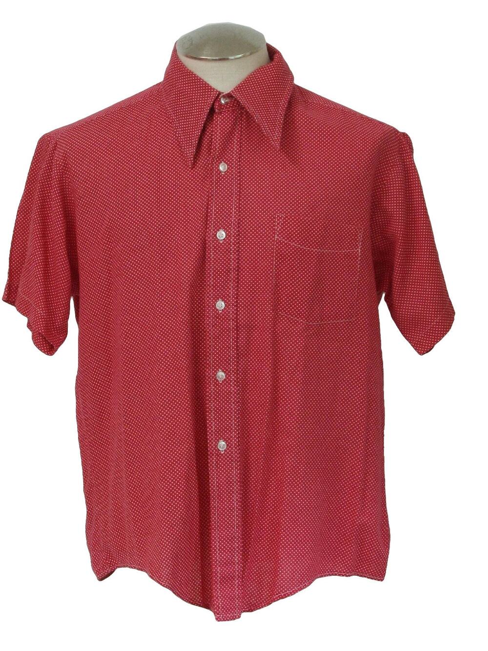Vintage 70s Fashion Classics Red Pin Dot Disco Shirt Men's Large